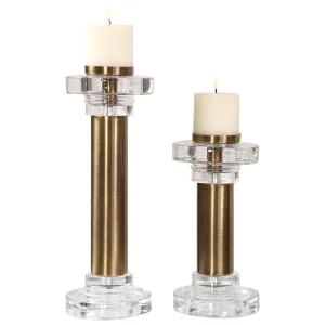 Leslie Brushed Brass Candleholders