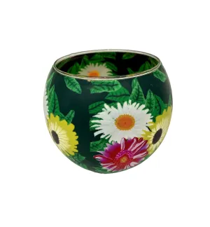 Light Glass Handcrafted Tea Light Holder Daisies with USB Rechargeable Light