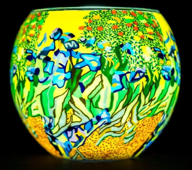Light Glass Handcrafted Tea Light Holder My Garden with USB Rechargeable Light