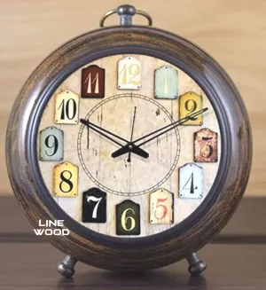 LINE WOOD™ - Handmade Wooden Table Clock, Desk Clock Antique Style Hanging Table Clock for Home & Office, Bed Room, Study Room Decoration Gift (5 Inch - Multi Color)
