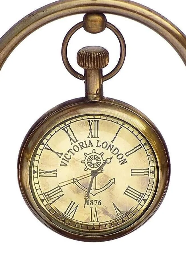 LINE WOOD™ - Nautical Brass Table Clock Desk Clock Watch with Wooden Base Direction Compass Victoria London Style for Home & Office, Study, Living Room Decor(6 Inch - Antique Brown)