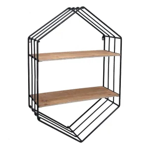 Metal/Wood 20" Hexagon Shelf, Brown/Black