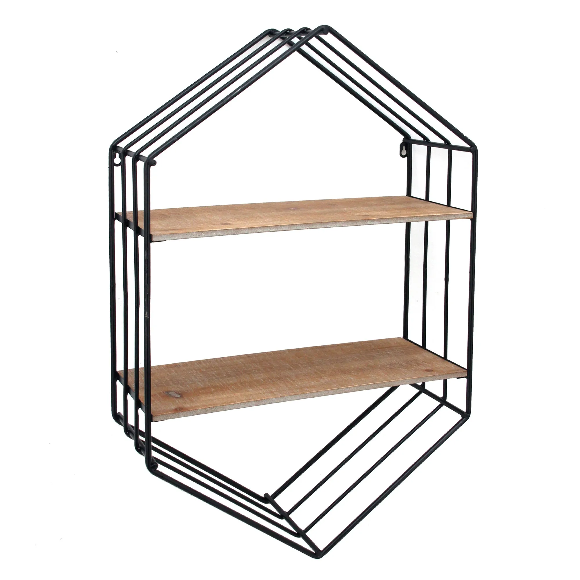Metal/Wood 20" Hexagon Shelf, Brown/Black