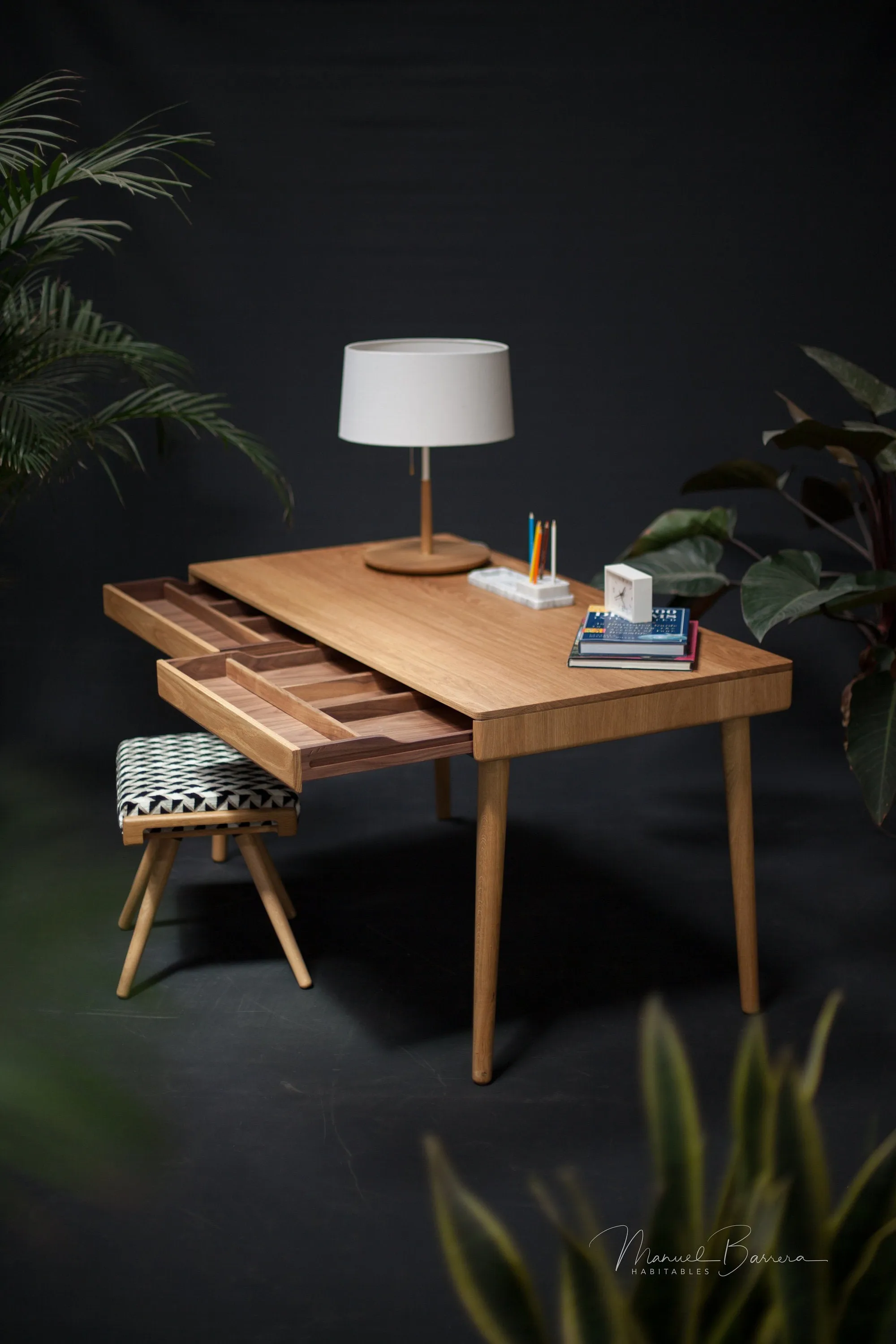 Mid-Century Solid Timber Desk (No Handles)