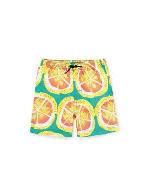 Mid-Length Swim Trunks - Orange Wax Print