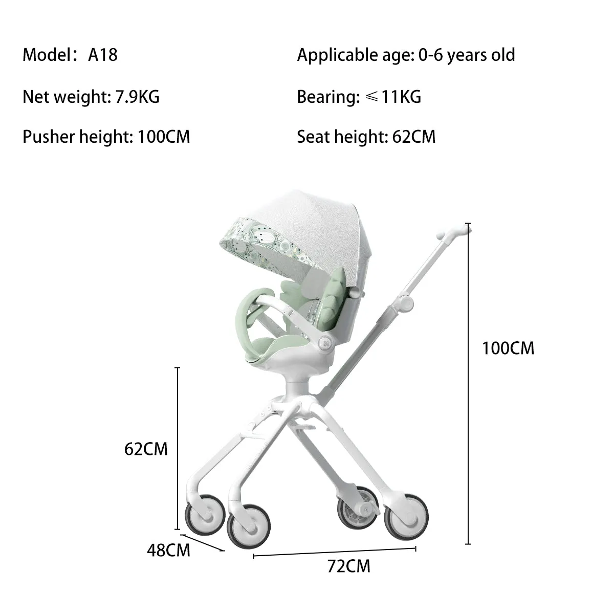 Mini Angel High-view Lightweight Foldable Pink Baby Stroller