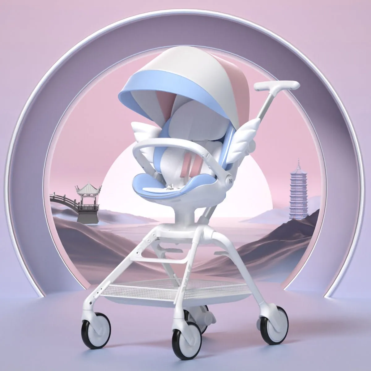 Mini Angel High-view Lightweight Foldable Pink Baby Stroller