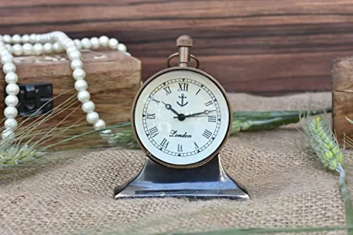 M.Nautical Star Black Antique Table/Desk Clock Royal Navy Style Handmade Collection Clock Working with Brass Base Free Send Timer Key Chain Decorative