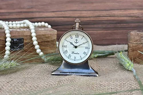 M.Nautical Star Black Antique Table/Desk Clock Royal Navy Style Handmade Collection Clock Working with Brass Base Free Send Timer Key Chain Decorative