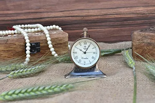 M.Nautical Star Black Antique Table/Desk Clock Royal Navy Style Handmade Collection Clock Working with Brass Base Free Send Timer Key Chain Decorative
