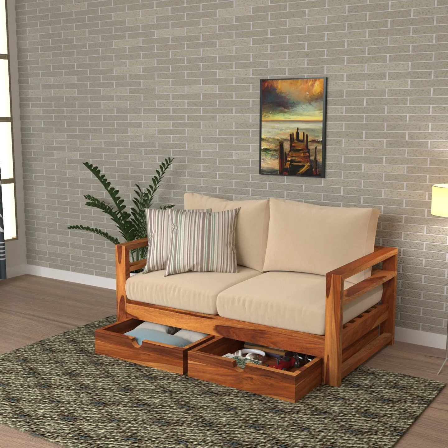 Moccasin Shaded Vintage Wooden Sofa With Storage