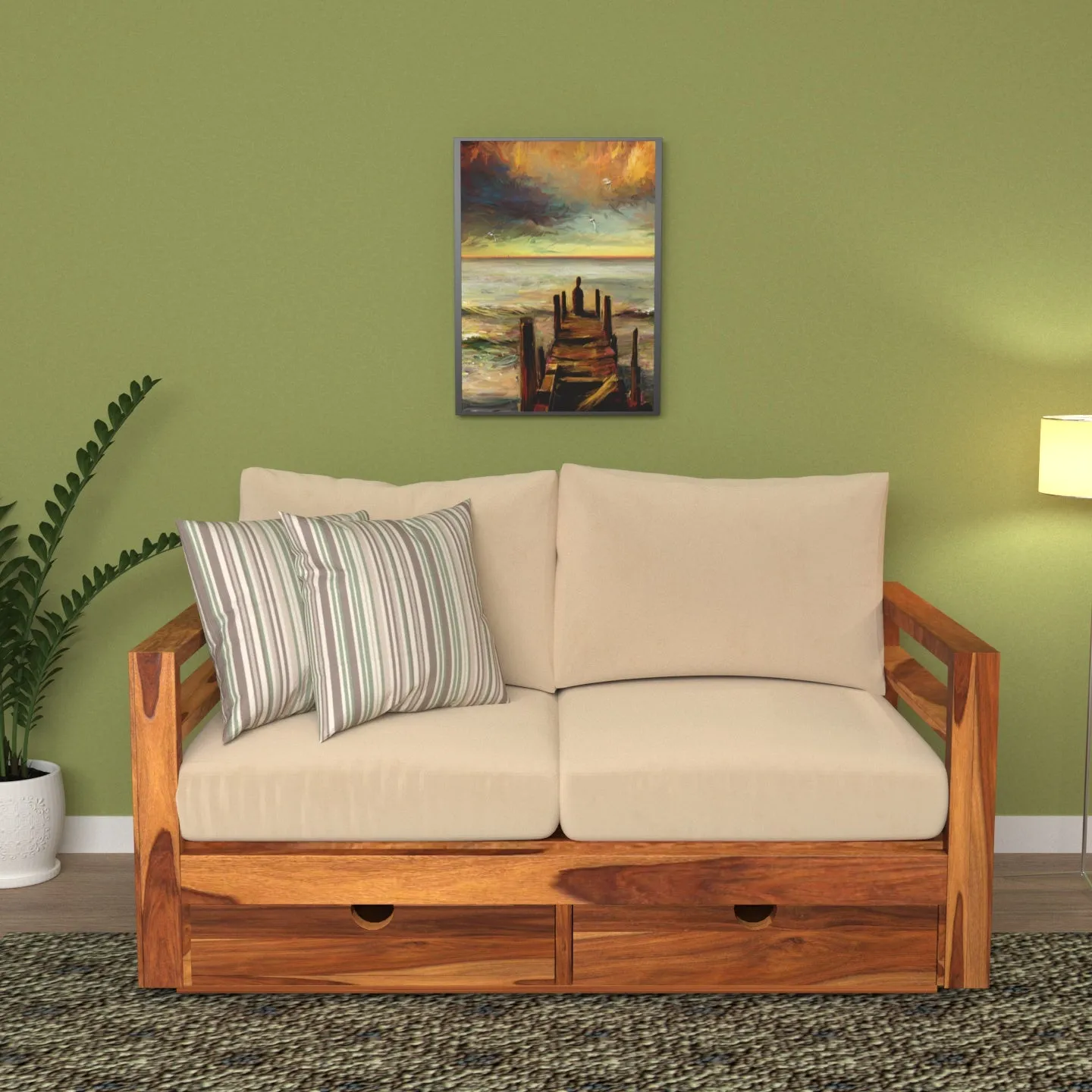 Moccasin Shaded Vintage Wooden Sofa With Storage