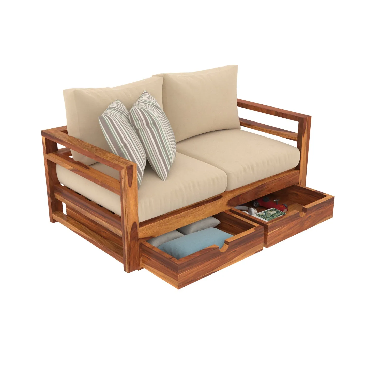 Moccasin Shaded Vintage Wooden Sofa With Storage