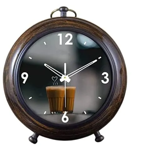 M/S ALFA Enterprises Color Brown Office Home Decor Table Clock Antique Style Wooden 5.25 inch 4 inch dial