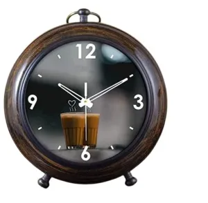 M/S ALFA Enterprises Color Brown Office Home Decor Table Clock Antique Style Wooden 5.25 inch 4 inch dial