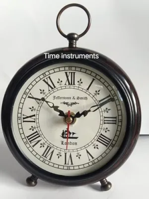 M/S ALFA Enterprises Wooden Vintage Wooden Table Clock - Antique Style Decorative Timepiece 6 Inche Black Wooden Analog Black Home/Office Decor Table/Desk Clock with Silent Movement