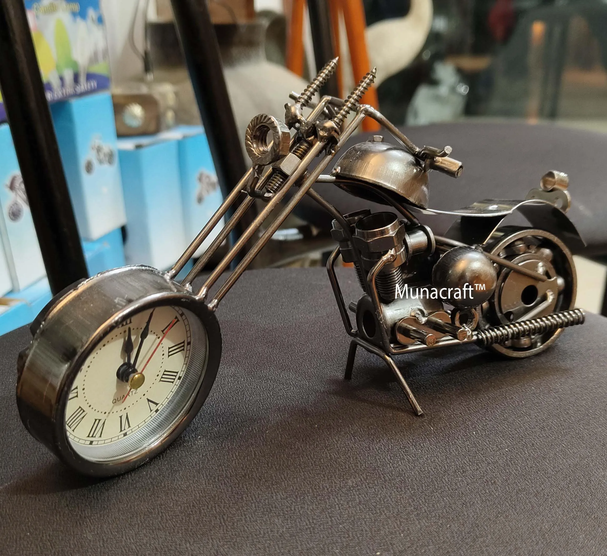 Munacraft Metal Bike Table Clock Antique Style Handmade Product
