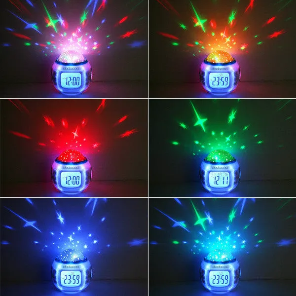 Music Starry Star Sky Projection Alarm Clock Calendar Thermometer For Best gift