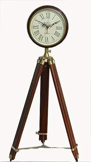 Nautical Wooden Tripod Stand with Clock Antique Style Handmade Tripod Clock Victoria Clock 42 inch Best for Living Room, Bed Room, and Office