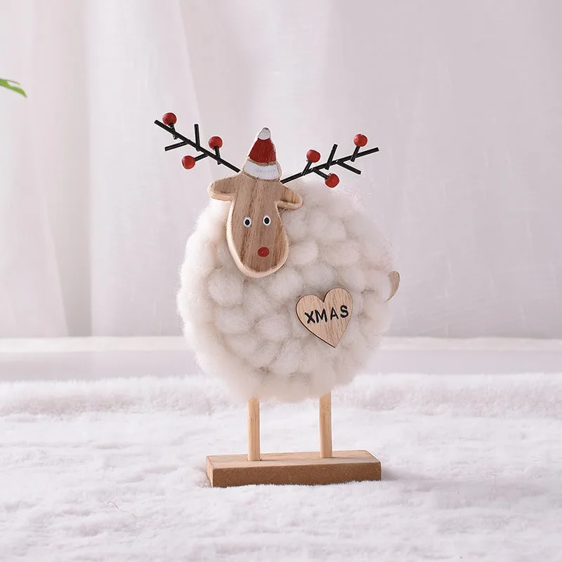 Nordic Handmade Wool Felt Christmas Deer Wood Board Decoration