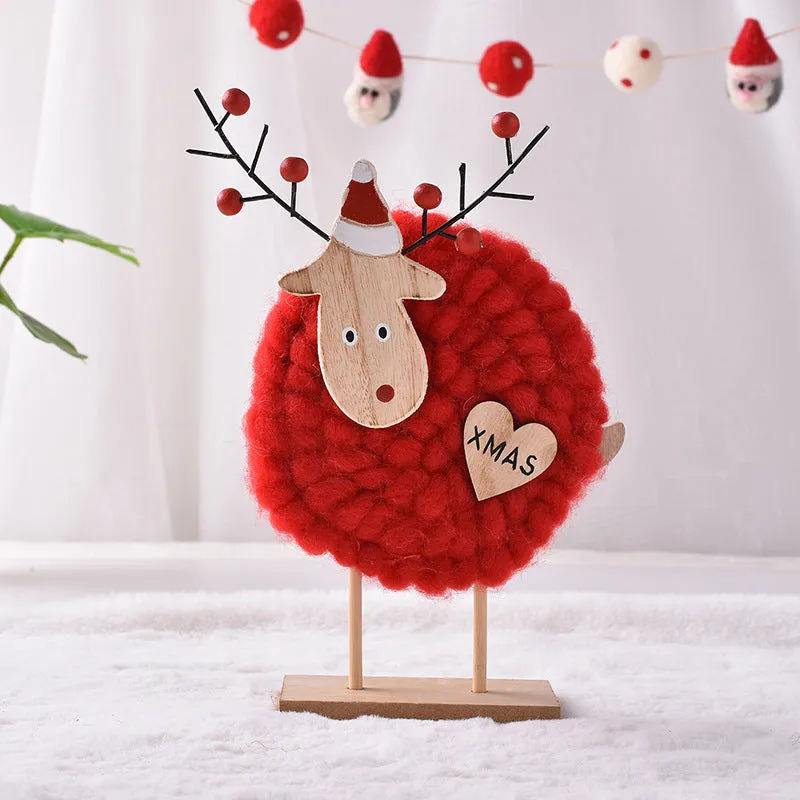 Nordic Handmade Wool Felt Christmas Deer Wood Board Decoration