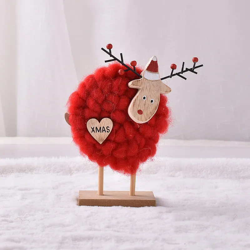 Nordic Handmade Wool Felt Christmas Deer Wood Board Decoration