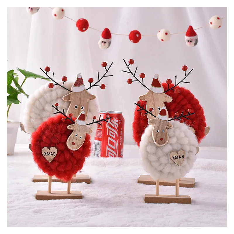 Nordic Handmade Wool Felt Christmas Deer Wood Board Decoration