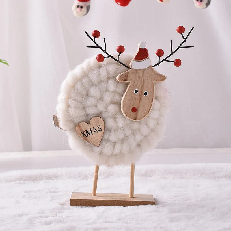 Nordic Handmade Wool Felt Christmas Deer Wood Board Decoration