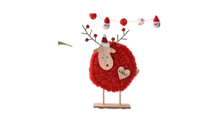 Nordic Handmade Wool Felt Christmas Deer Wood Board Decoration