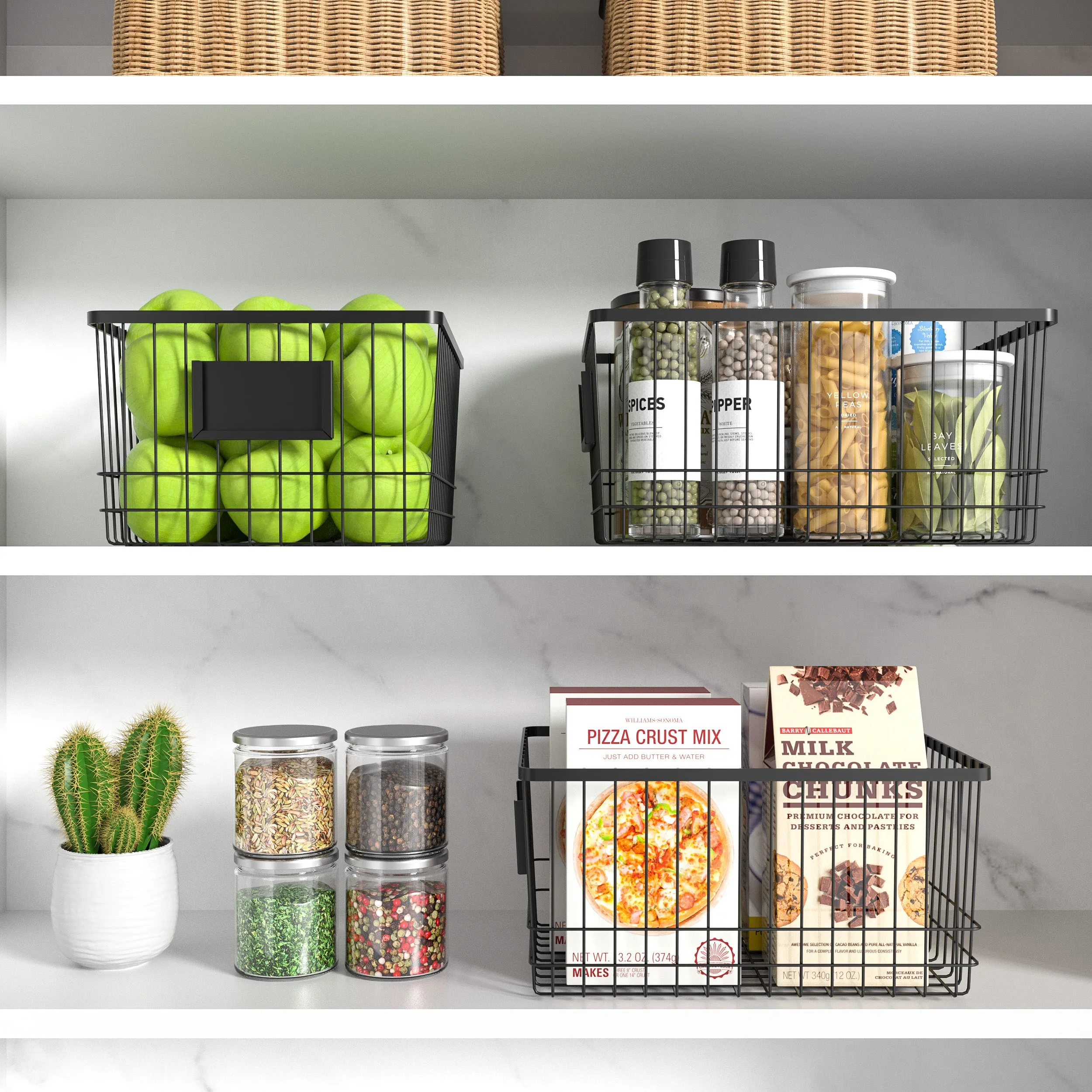 Oceanstar Metal Wire Organizer Bin Basket with Card Holder, Set of 3, Black - WBH1903