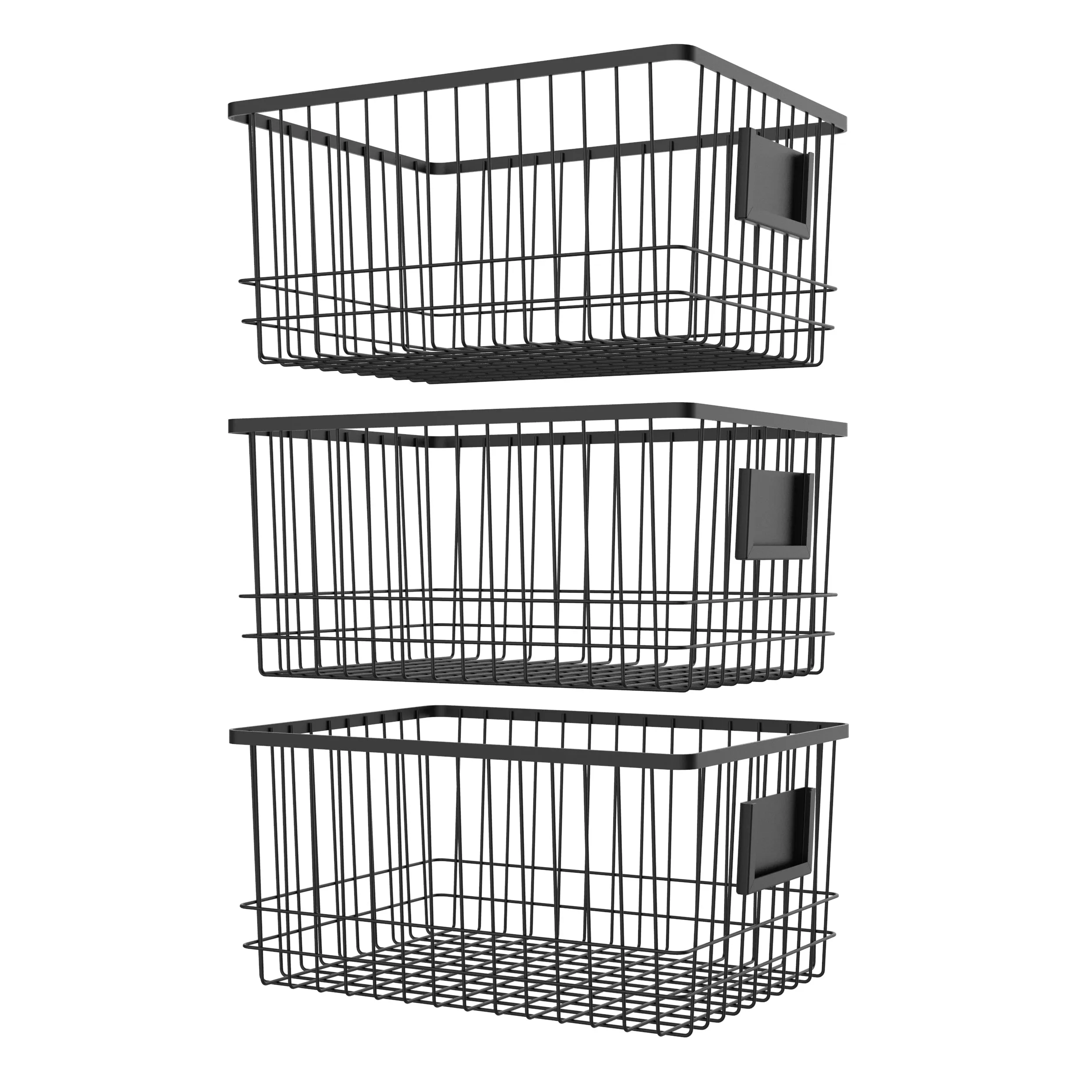 Oceanstar Metal Wire Organizer Bin Basket with Card Holder, Set of 3, Black - WBH1903