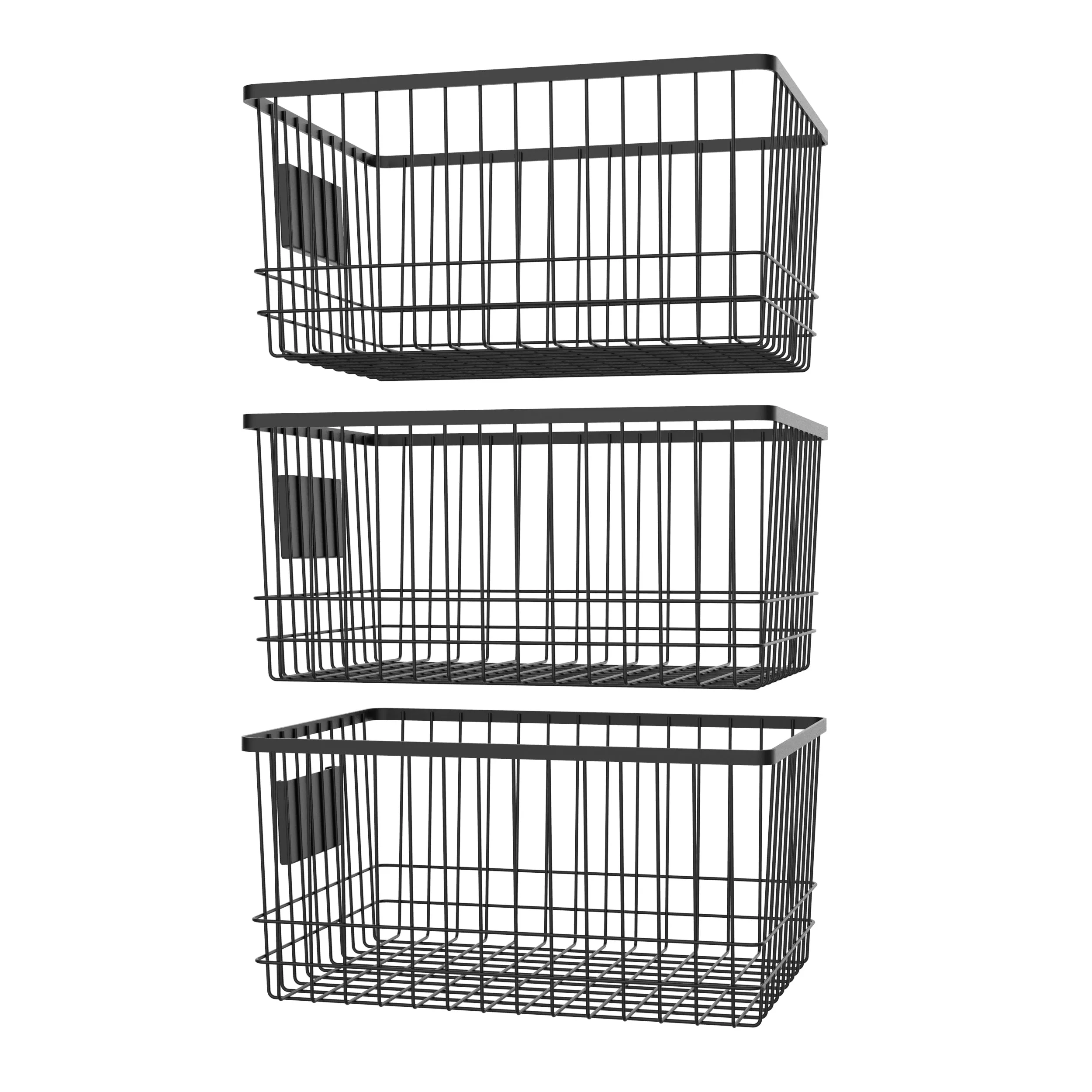 Oceanstar Metal Wire Organizer Bin Basket with Card Holder, Set of 3, Black - WBH1903