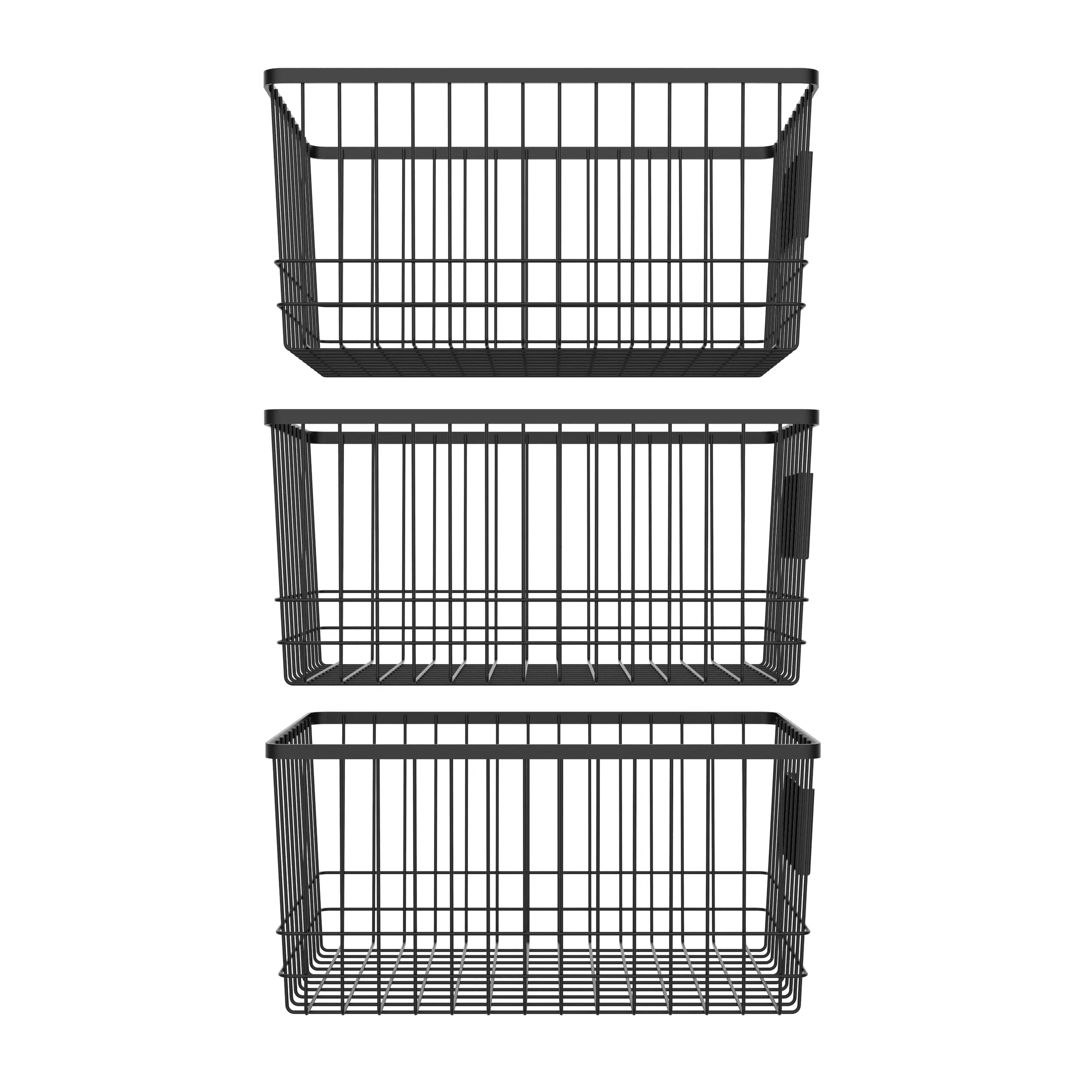 Oceanstar Metal Wire Organizer Bin Basket with Card Holder, Set of 3, Black - WBH1903