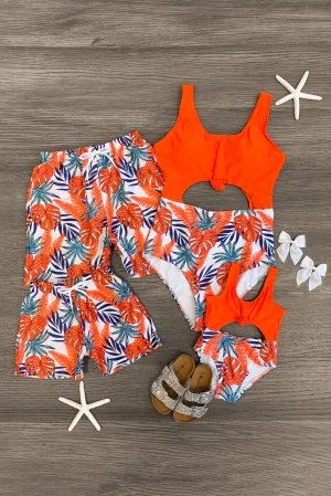 Orange Tropical Family Swimsuits