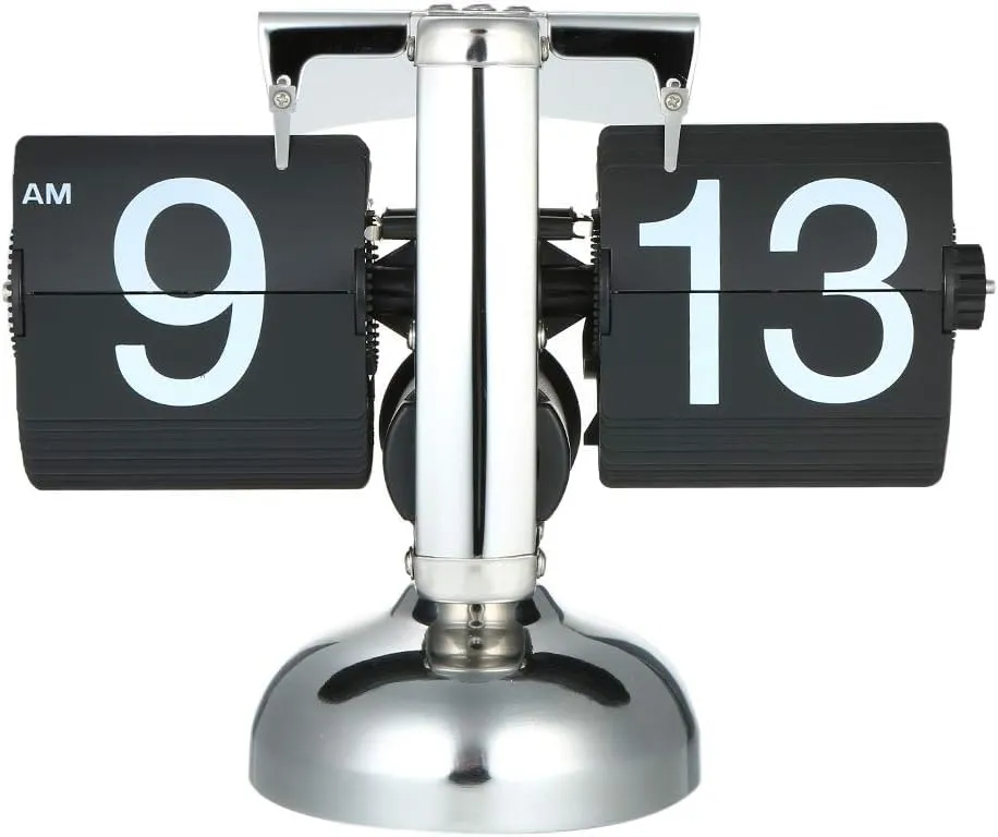 Ostin Modern Digital Mechanical Retro Flip Down Clock with Internal Gear Operated, Vintage Modern Auto Flip Style Scale Design Single Stand Metal Desk Clock