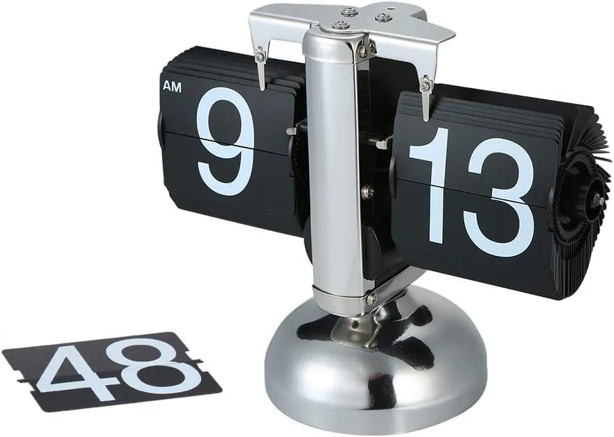 Ostin Modern Digital Mechanical Retro Flip Down Clock with Internal Gear Operated, Vintage Modern Auto Flip Style Scale Design Single Stand Metal Desk Clock
