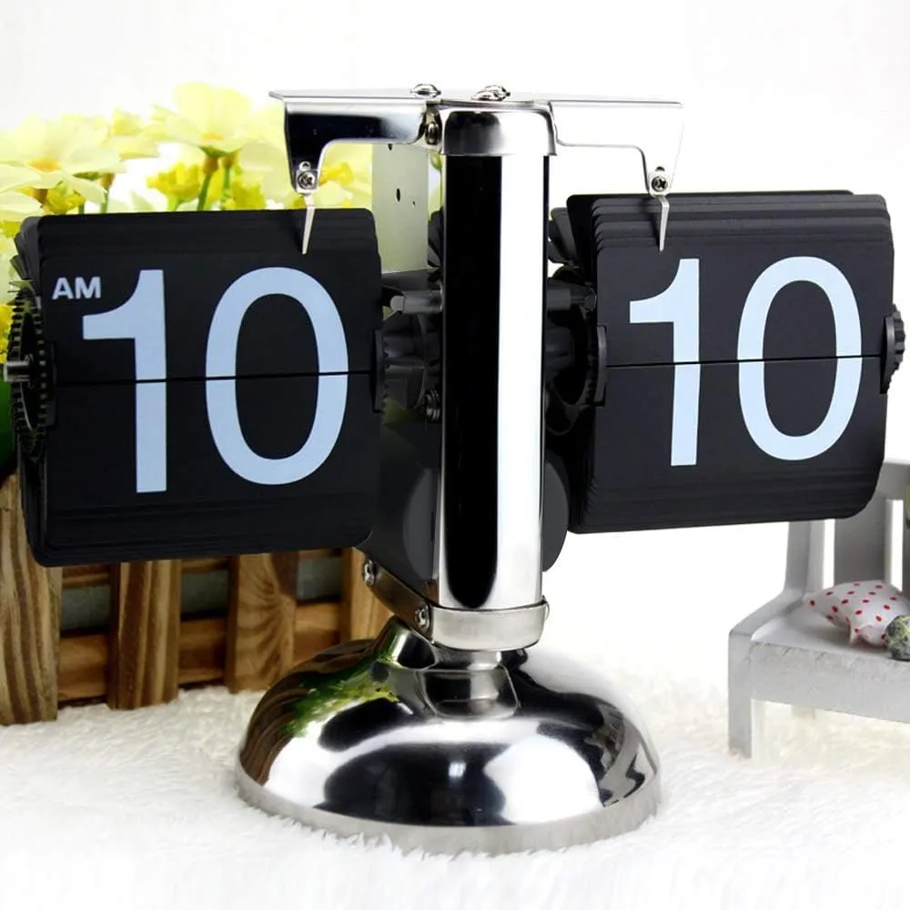 Ostin Modern Digital Mechanical Retro Flip Down Clock with Internal Gear Operated, Vintage Modern Auto Flip Style Scale Design Single Stand Metal Desk Clock