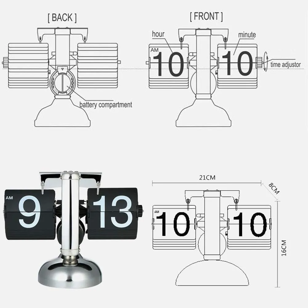 Ostin Modern Digital Mechanical Retro Flip Down Clock with Internal Gear Operated, Vintage Modern Auto Flip Style Scale Design Single Stand Metal Desk Clock