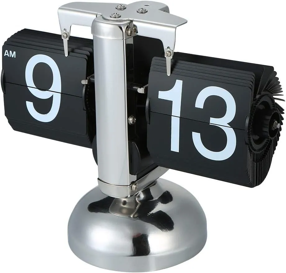 Ostin Modern Digital Mechanical Retro Flip Down Clock with Internal Gear Operated, Vintage Modern Auto Flip Style Scale Design Single Stand Metal Desk Clock