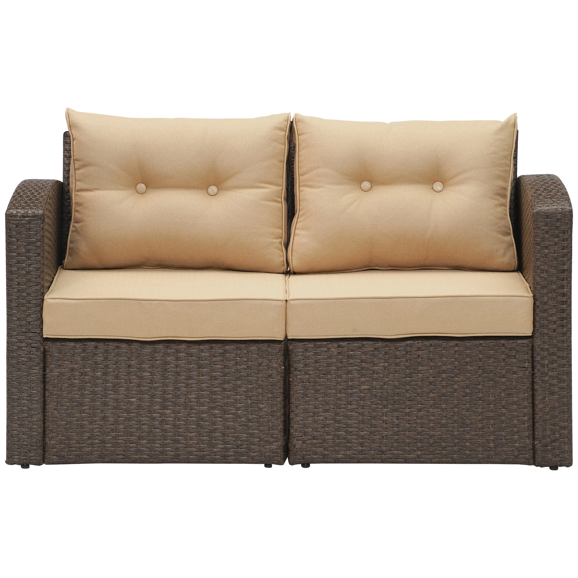 Outdoor Loveseat Patio Furniture Corner Sofa, All-Weather Brown Wicker 2-Piece Rattan Outdoor Sectional Couch Sofa Set with Non-slip Cushions,Aluminum Frame