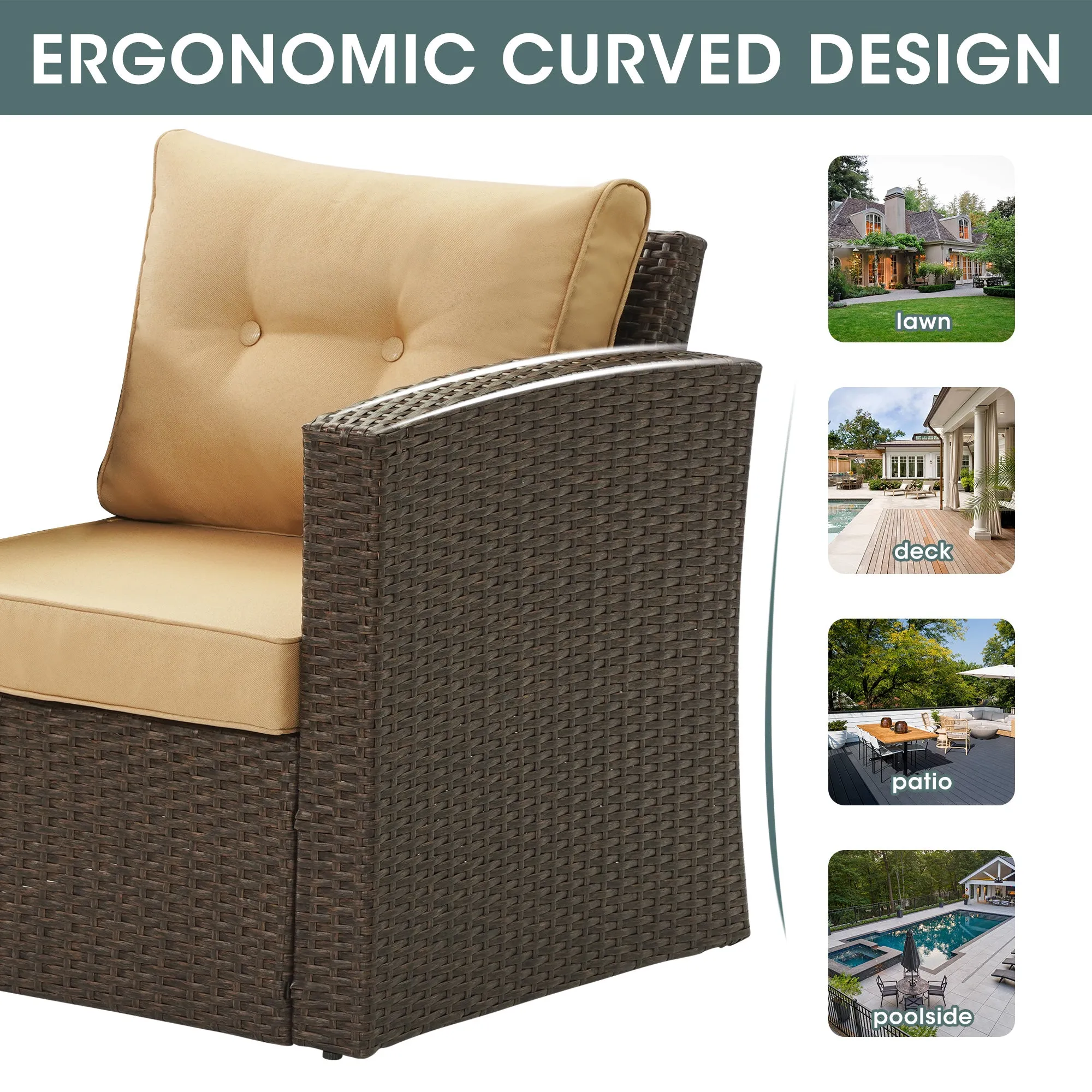 Outdoor Loveseat Patio Furniture Corner Sofa, All-Weather Brown Wicker 2-Piece Rattan Outdoor Sectional Couch Sofa Set with Non-slip Cushions,Aluminum Frame