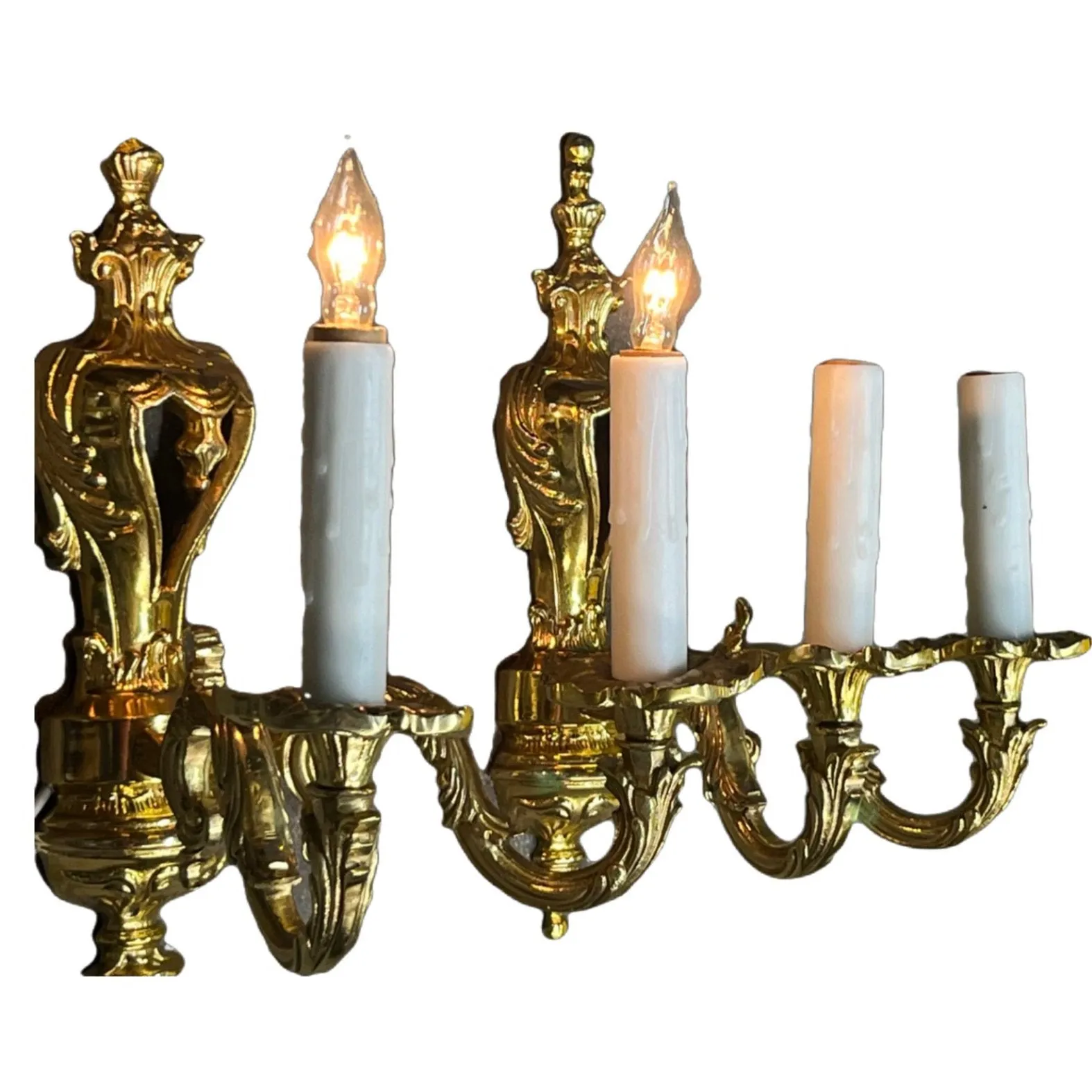 Pair Heavy Cast Brass Two Light Sconces ca 1910 #2430