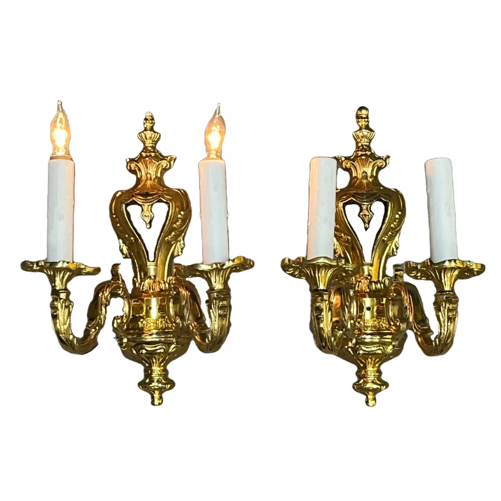 Pair Heavy Cast Brass Two Light Sconces ca 1910 #2430