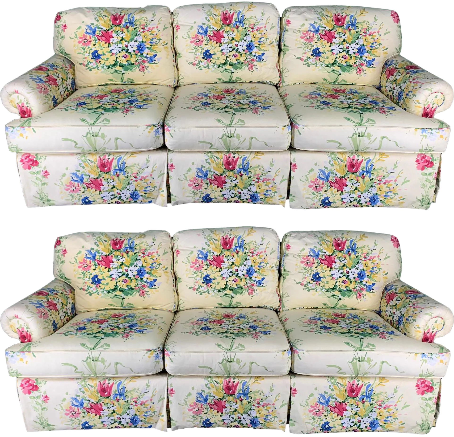 Pair of Floral Upholstered Sofas by Sherrill