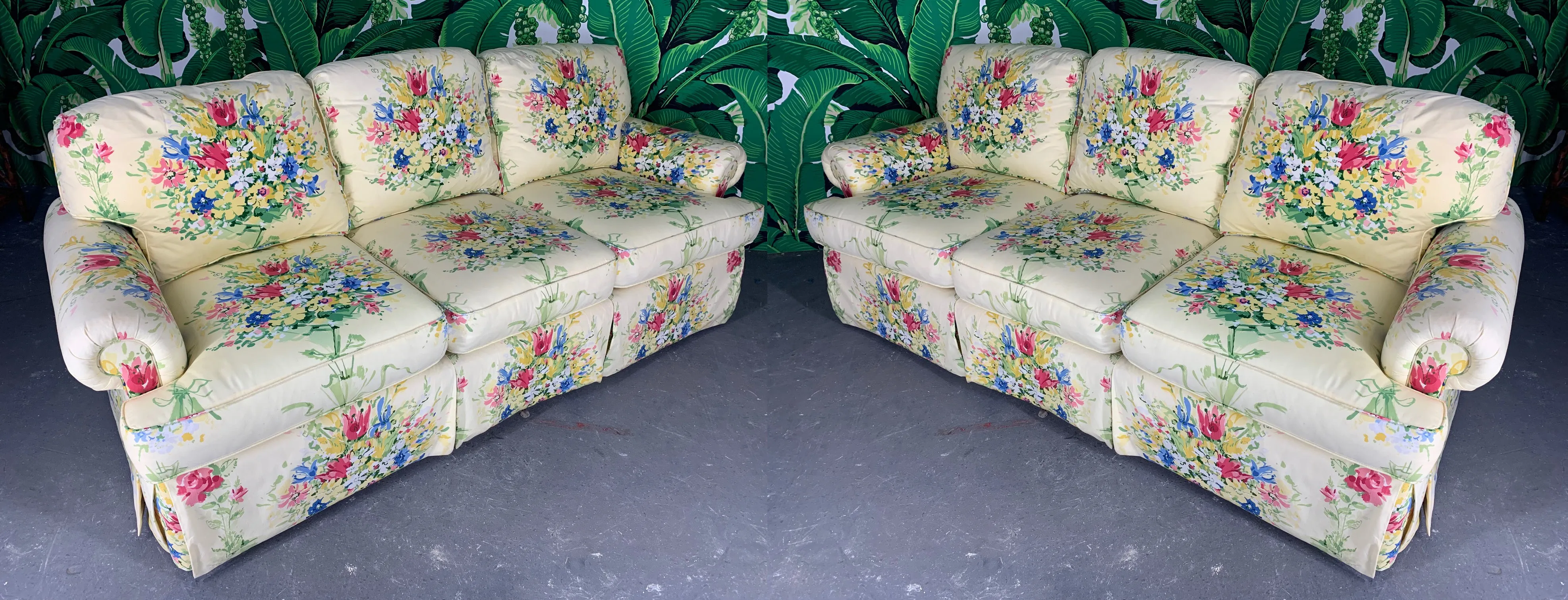 Pair of Floral Upholstered Sofas by Sherrill