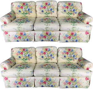 Pair of Floral Upholstered Sofas by Sherrill
