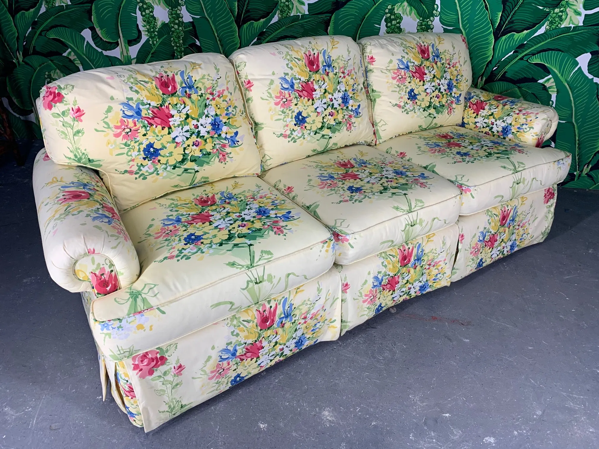 Pair of Floral Upholstered Sofas by Sherrill