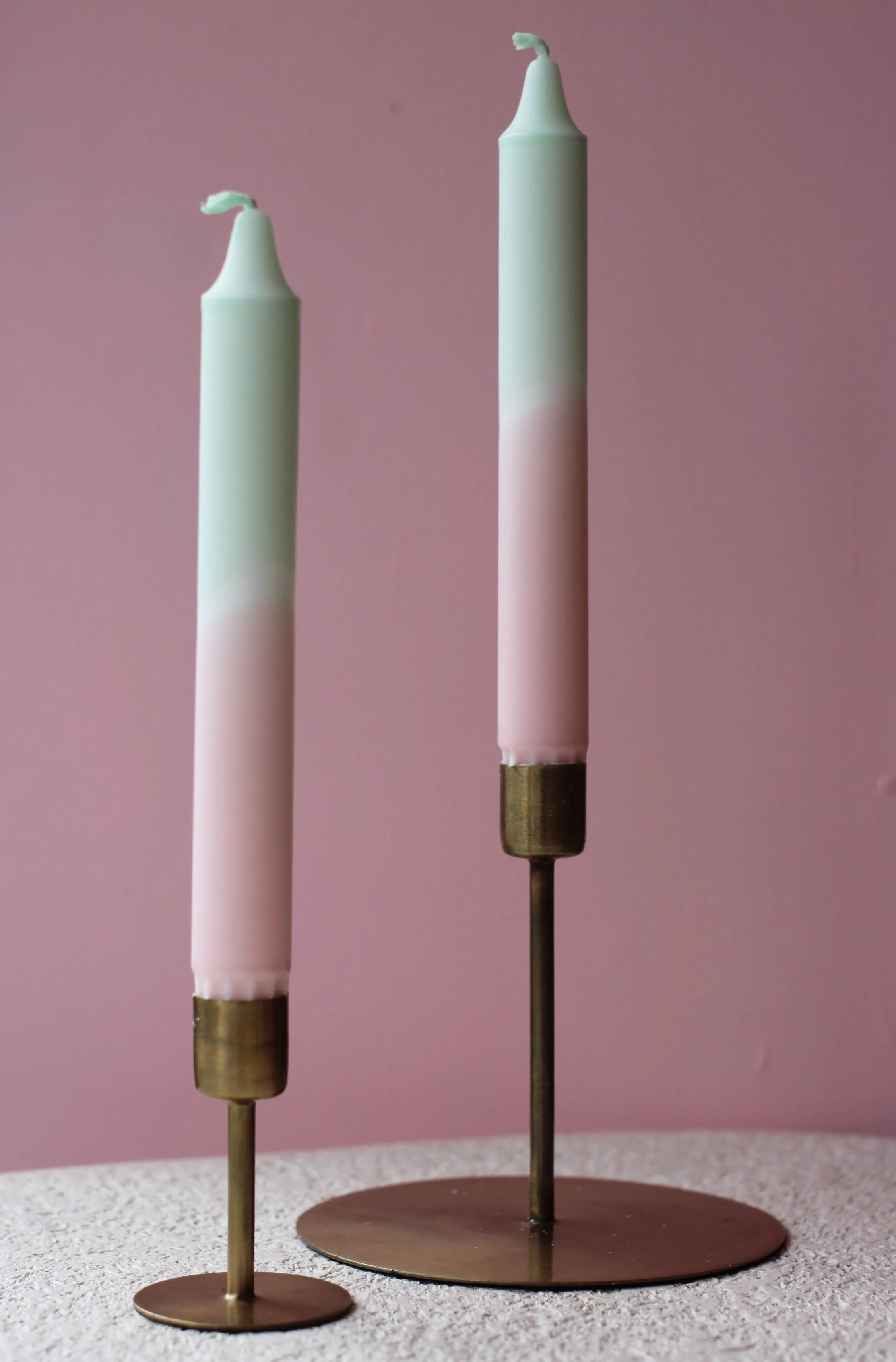 Pastel Green & Pink Tapered Candle
