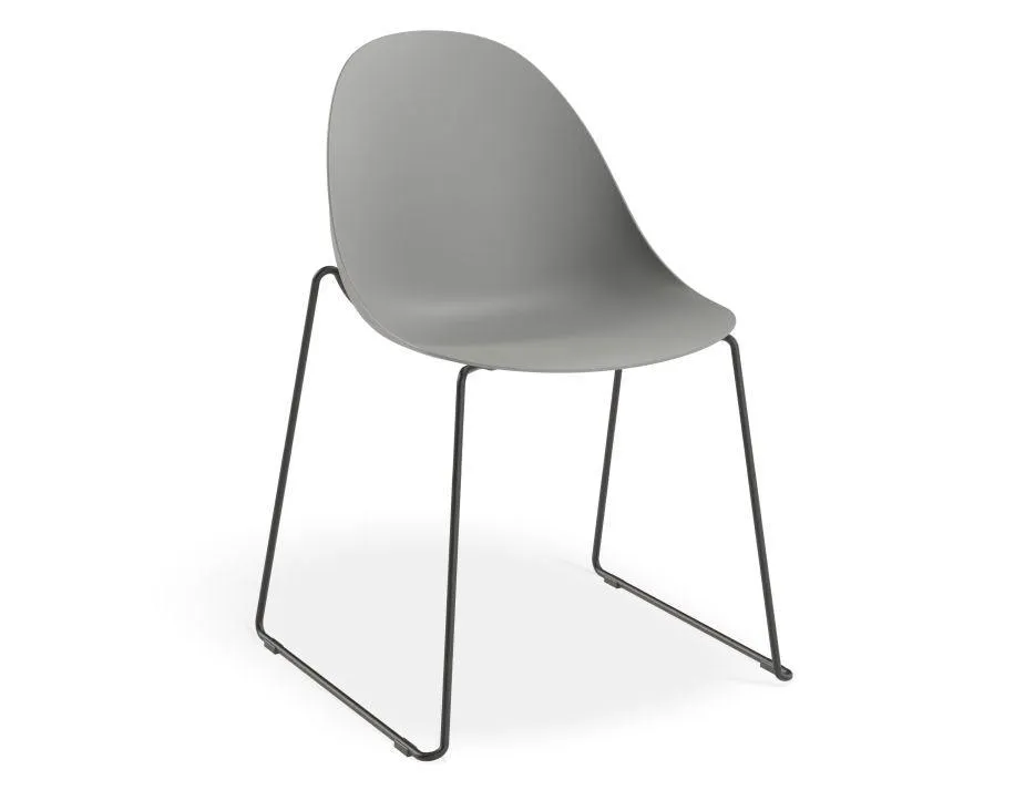Pebble Chair Grey with Shell Seat - Pyramid Fixed Base - Black
