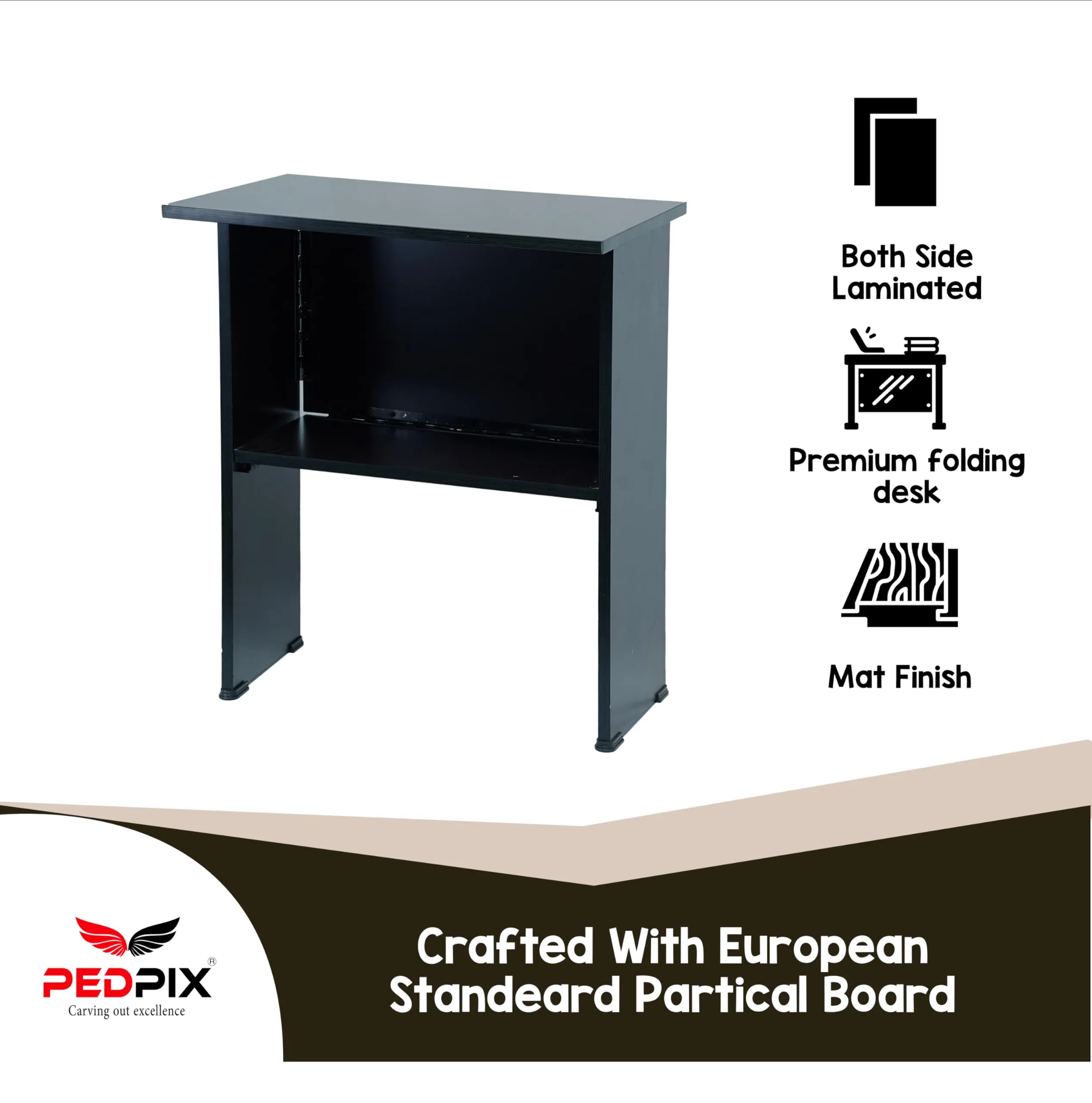 PEDPIX® Multipurpose Engineered Wooden Folding Work from Home Computer Table for Laptop Study, Home & Office Desk with Bookshelf, No-Assembly Table Standard Matt Finish